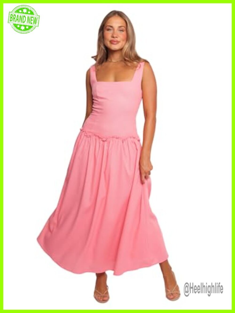 Petal & Pup Clover Midi Dress Sleeveless Square Neck Backless Shirred